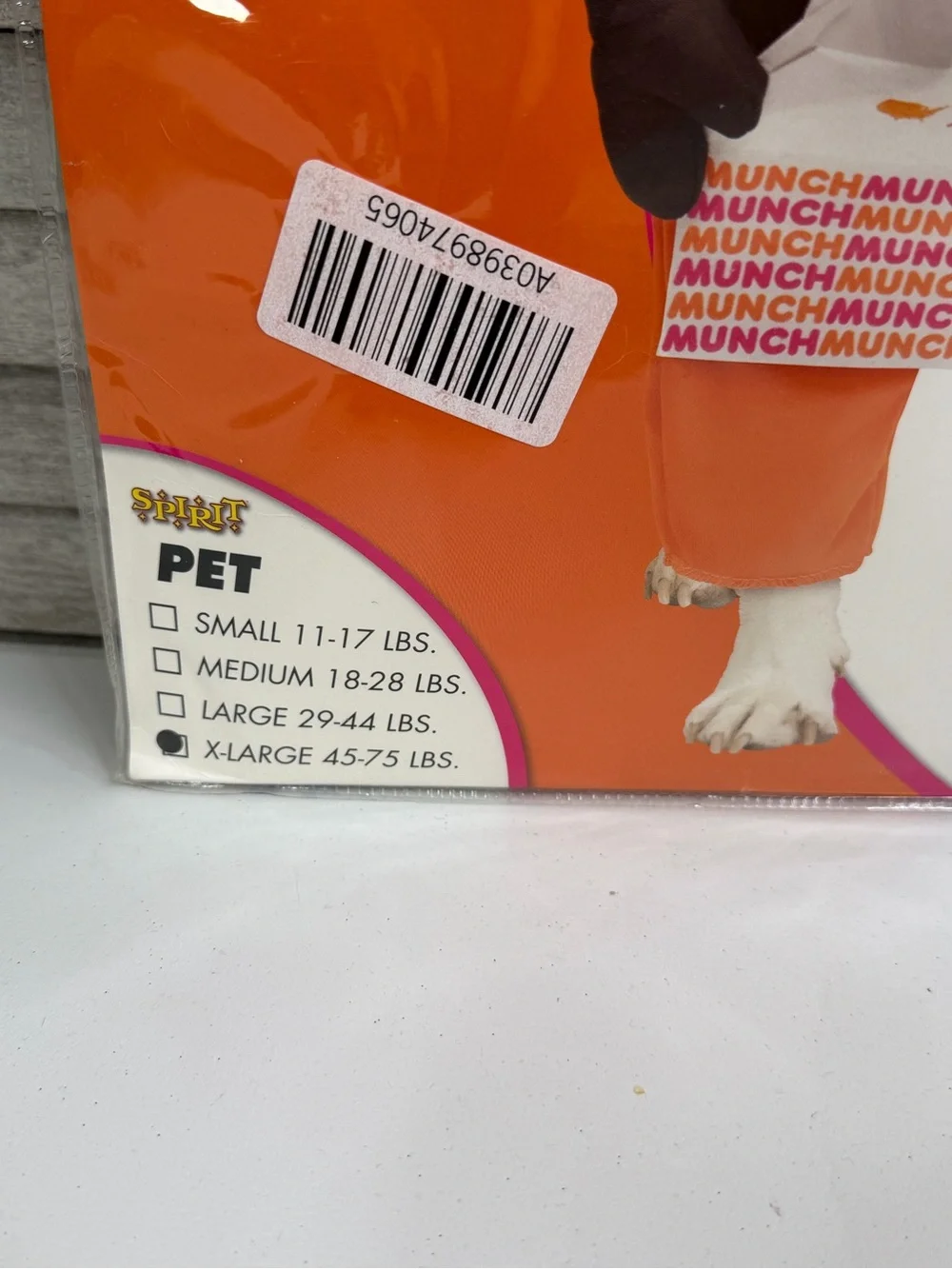 SPIRIT-Dunkin' Dog Halloween Costume Large Breed Dog Size XL (45-75lbs)